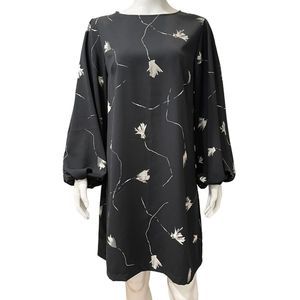 Womens Dress Sz Medium A New Day Black Floral Long Sleeve Balloon Bubble